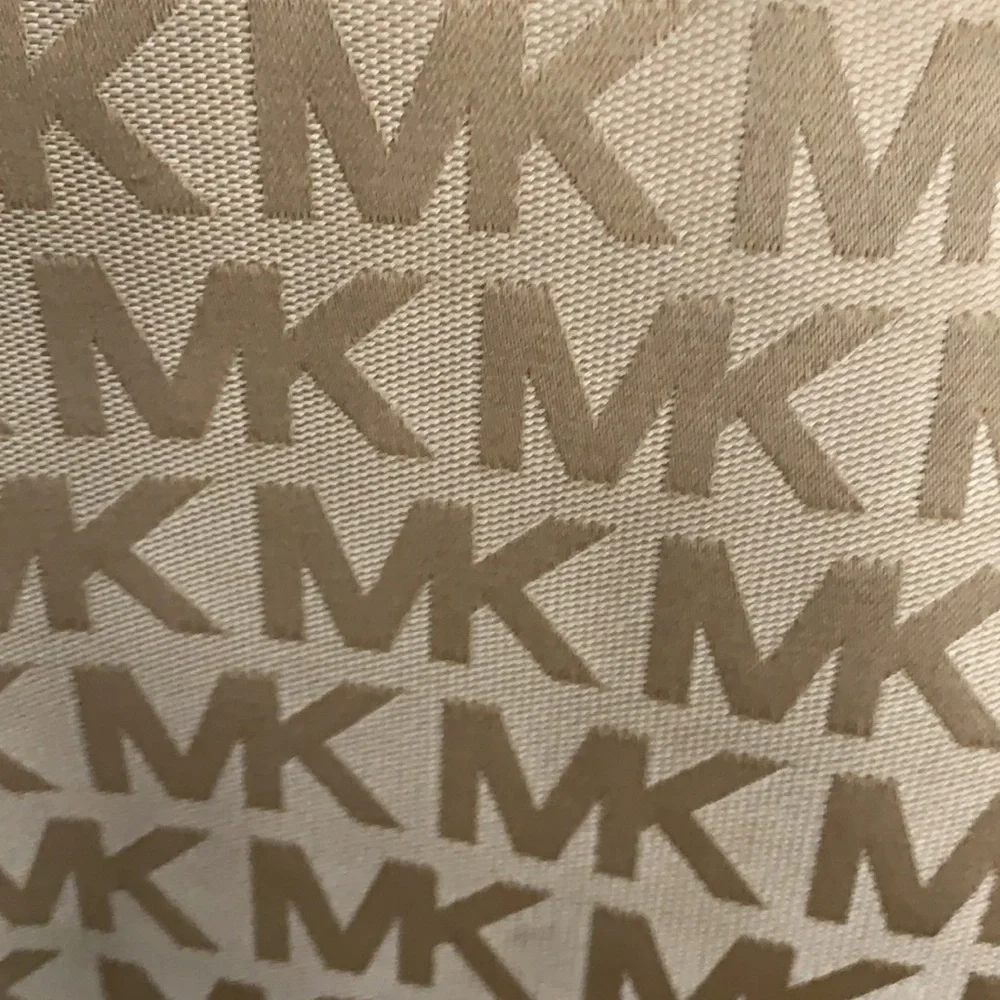 Michael Kors MK monogrammed print tan large shoulder bag with tan leather straps